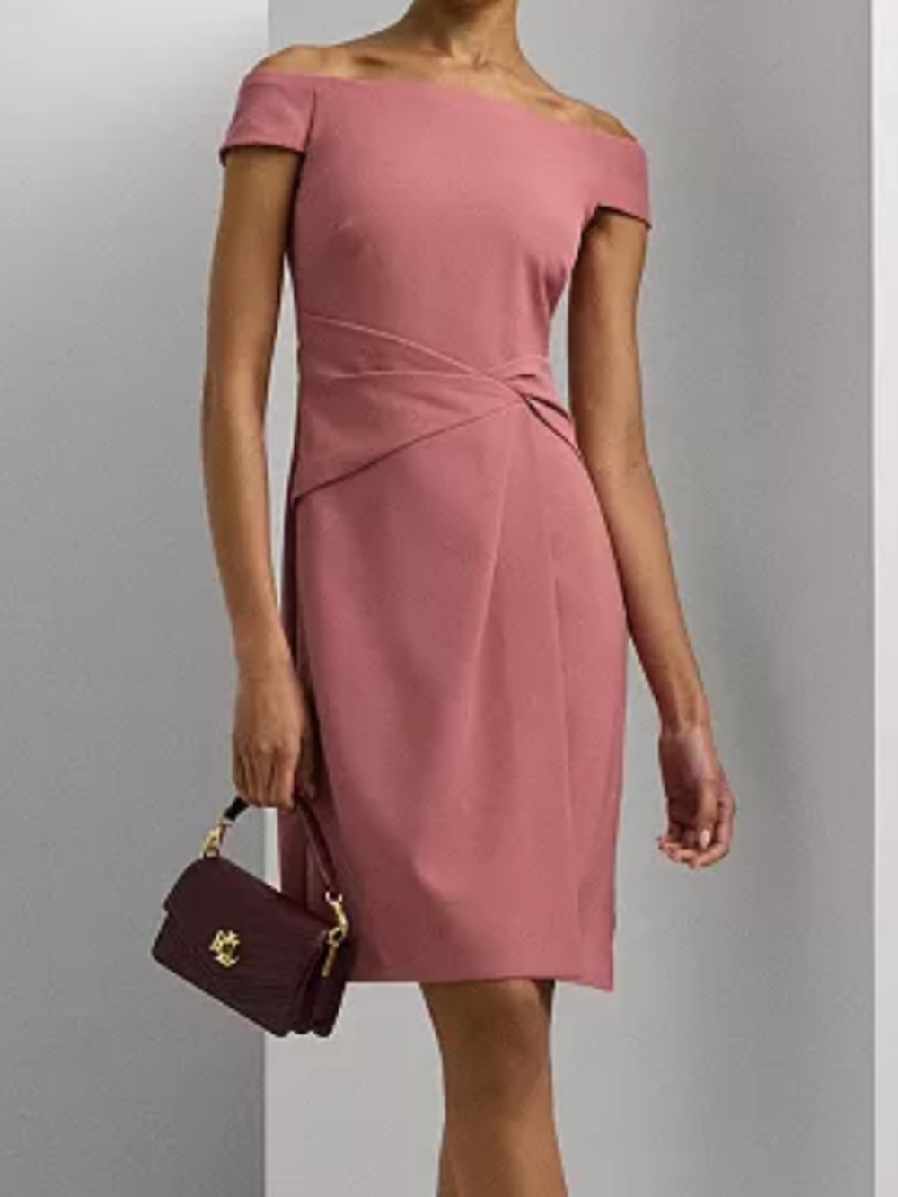 Lauren Ralph Lauren Twisted Off-The-Shoulder Dress Rose Blush 16 Cocktail NWT